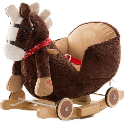 Cavallo a dondolo in legno con ruote Poni Cavalluccio Poltroncina Marrone Scuro
