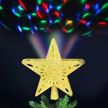 Puntale Proiettore LED Albero di Natale Forma Stella Oro Effetti di Luce RGB