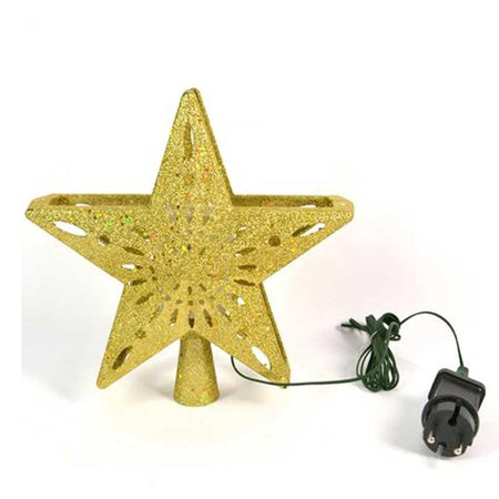 Puntale Proiettore LED Albero di Natale Forma Stella Oro Effetti di Luce RGB
