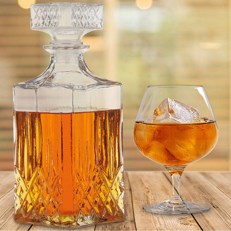 Bottiglia Whisky Liquori Cognac Brandy Caraffa Decanter In Vetro + Tappo 1 Litro