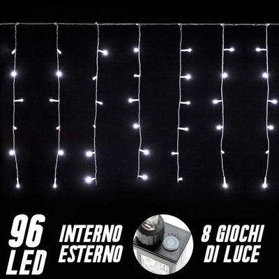 Tenda Luminosa Natalizia 96 LED Luce Bianco Freddo 3 METRI Esterno Luci Cavo 5mt