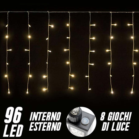 Tenda Luminosa Natalizia 96 LED Luce Bianco Caldo 3 METRI Esterno Luci Cavo 5 mt