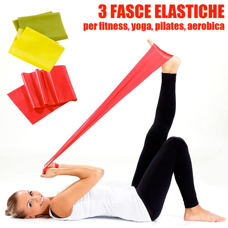 Set 3 Fasce Elastiche Fitness Bande Elastici Allenamento Palestra Yoga Pilates