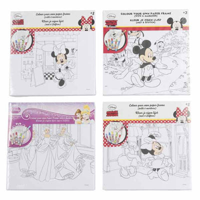 Kit Carta Tela Telaio da Colorare Più 6 Pennarelli Disney 4 Modelli Assortiti