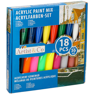 Pittura Acrilica Vernice Confezione 18pz Colori Assortiti Tubetto da 36ml Artico