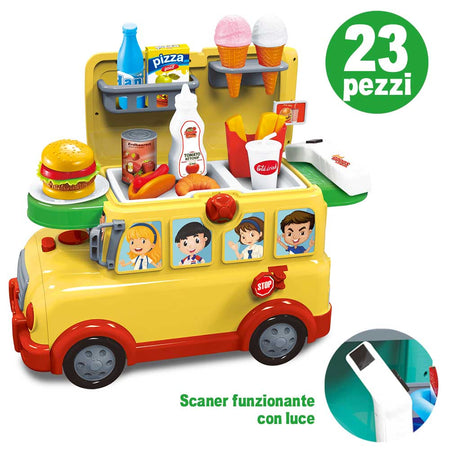 Cavalcabile Trolley Schoolbus Fast Food Giocattolo Bambini 3in1 con Luci e Suoni