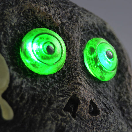 Cranio Testa Teschio Forma Pietra 2 LED Verdi Illuminazione Festa Halloween