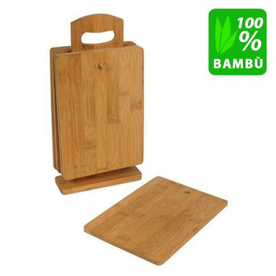 Set 7 Taglieri con Supporto e Base in Legno Bambu Bamboo 100% Ecologico