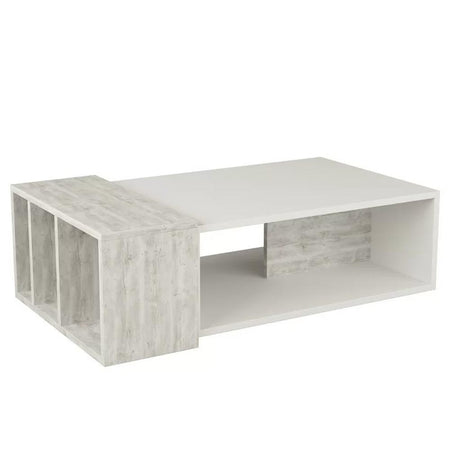 Tavolino Divano Salotto Rettangolare Design Moderno Legno con Libreria Bianco