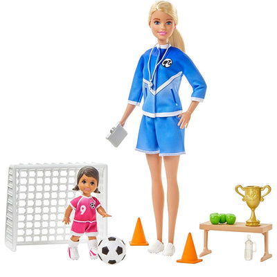 Bambola Barbie Allenatrice di Calcio con Bambolina Shelly Porte e Accesori Gioco