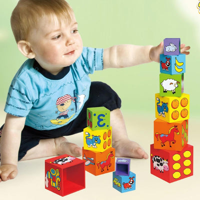 Blocchi Cubi in Legno Impilabili Giocattoli Prima Infanzia Bambini con Numeri