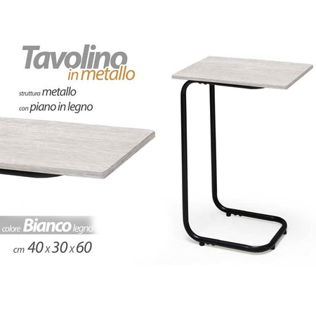 Tavolino da Caffe Porta PC Laterale Divano in Legno e Metallo Bianco 60x40x30cm