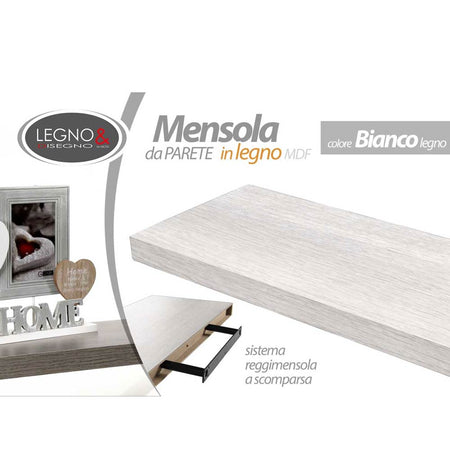 Mensola Parete Rettangolare Scaffale 60x25x4cm Libreria Legno MDF Bianco