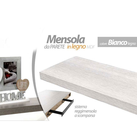 Mensola Parete Rettangolare Scaffale 40x25x4cm Libreria Legno MDF Bianco