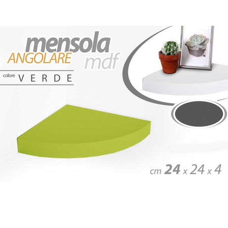 Mensola Parete Angolare Scaffale Ripiano ad Angolo in Legno MDF Verde 24x4cm