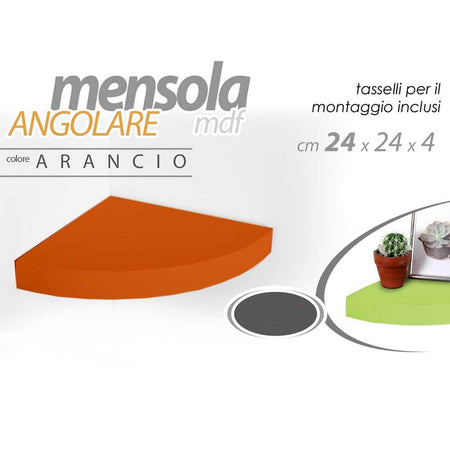 Mensola Parete Angolare Scaffale Ripiano ad Angolo in Legno MDF Arancione 24x4cm