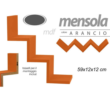Mensola Parete Moderna Design Zig Zag Mensole Muro Scaffale 3 Ripiani Arancione