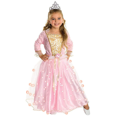 Costume Principesse Taglia Neonati 60 cm Con Luci Vestito Carnevale Rosa Oro