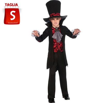 Costume Lord Vampiro Bambino 3-4 Anni con Giacca e Cappello Halloween Carnevale