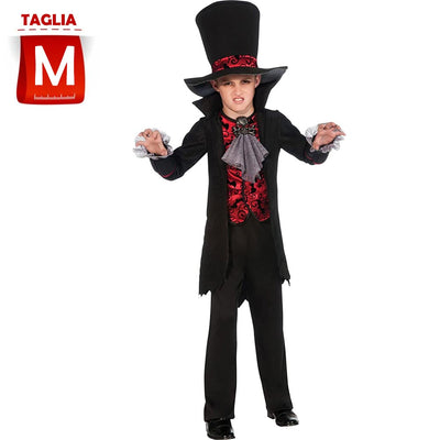 Costume Lord Vampiro Bambino 5-6 Anni con Giacca e Cappello Halloween Carnevale