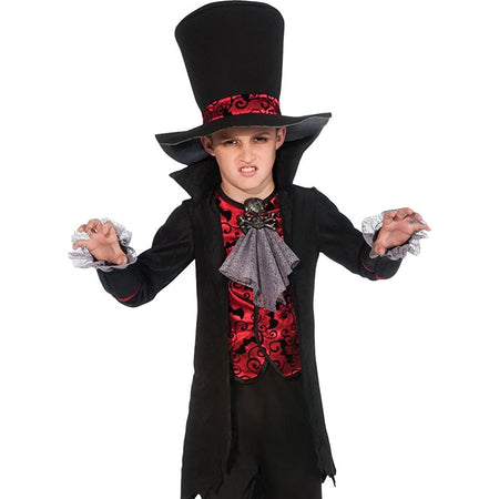 Costume Lord Vampiro Bambino 5-6 Anni con Giacca e Cappello Halloween Carnevale