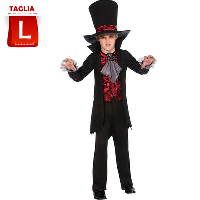 Costume Lord Vampiro Bambino 7-8 Anni con Giacca e Cappello Halloween Carnevale
