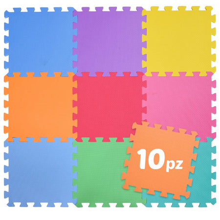 Tappetino Tappeto Puzzle Maxi Colorati Gioco Bambino 10pz 31,5x31,5cm Gomma EVA