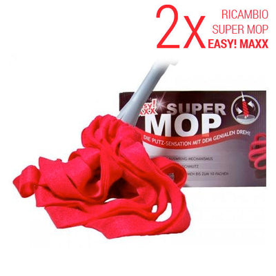 Set 2 Pezzi Ricambi Super Mop EASY MAXX Rosso Mocio Lavapavimenti Pulisci Casa