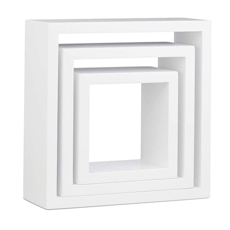 Set 3 Mensole da Parete Moderne Design Cubo Mensola Scaffale in Legno MDF Bianco