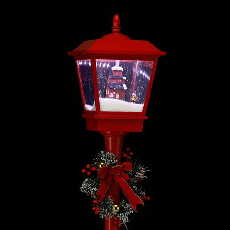 Lampione Natale con Luce LED Scena Natalizia Motorizzata Neve Musica 180cm Rosso