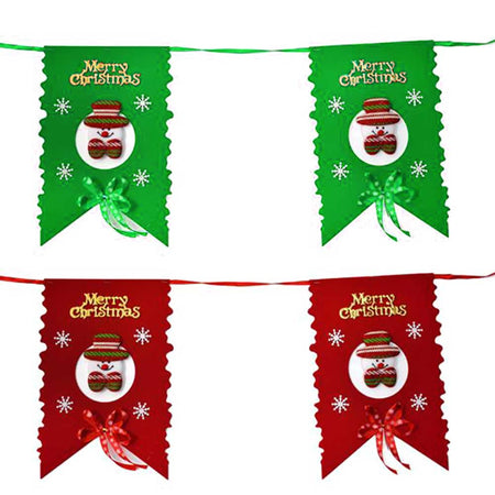 Festone Natalizio in Feltro 8 Bandierine con Babbo Natale o Pupazzo di Neve 3m
