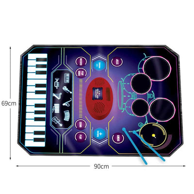 Tappeto Musicale 2in1 Batteria Tastiera Con Bacchette Playmat Bambini 69x90cm