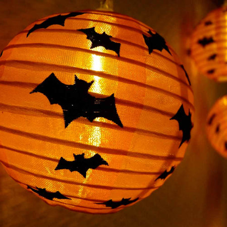 Ghirlanda di 10 Lanterne Arancioni Luci Halloween a LED Bianco 225 cm Batteria
