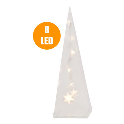 Piramide Natale Luminosa 8 LED Plastica Trasparente 30 cm Luce Bianco Caldo