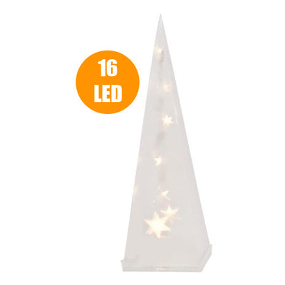 Piramide Natale Luminosa 16 LED Plastica Trasparente 47 cm Luce Bianco Caldo