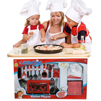 Set Da Cucina Per Bambini Con Fornello Cappello Chef Stoviglie E 17 Accessori