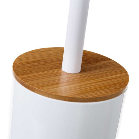 Portascopino Bagno con Spazzolone WC per Bagno in Plastica e Legno di Bambu 35cm