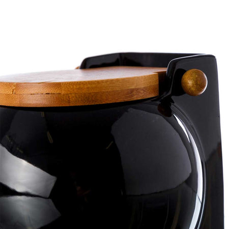 Barattolo In Ceramica con Tappo Legno Bambu' per Sale Zucchero Caffe 0,7 lt Nero