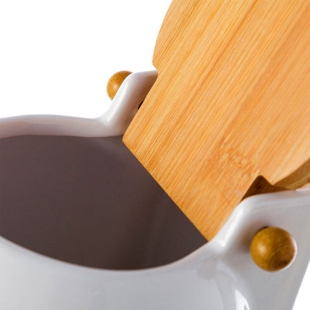 Barattolo In Ceramica con Tappo Legno Bambu per Sale Zucchero Caffe 0,7lt Bianco