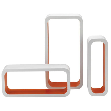 3 Mensole Parete Moderne Design Cubo Ovale Mensola Scaffale Legno Arancione