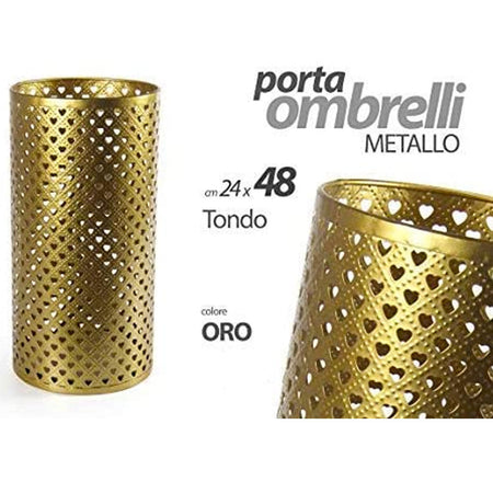 Portaombrelli Metallo Design Moderno Rotondo Decorazione Cuori Oro 24x48cm