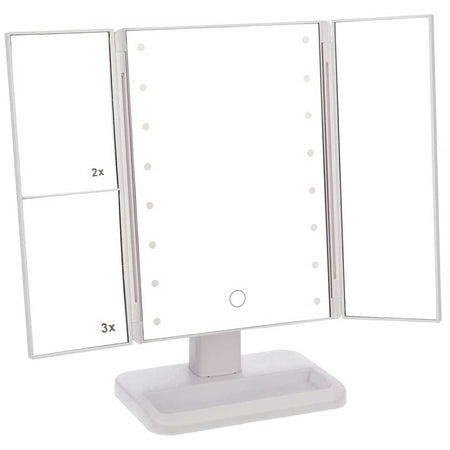 Specchio Cosmetico 16 Luci LED Trucco Estetista Zoom 2x 3x Pieghevole Bianco