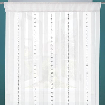 Tenda Arredo per Finestra 200x90 Tessuto con Perline e Passante Bastone Bianco