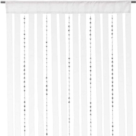 Tenda Arredo per Finestra 200x90 Tessuto con Perline e Passante Bastone Bianco