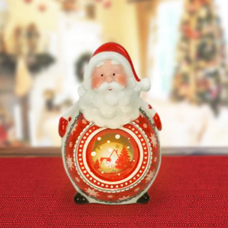 Lanterna Ceramica Babbo Natale Con Candela Elettrica 14 Cm Decorazioni Natalizie
