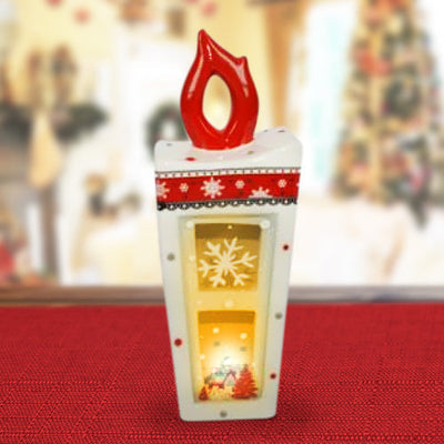 Lanterna In Ceramica Candela Con Lumino Elettrico 34 Cm Decorazioni Natalizie