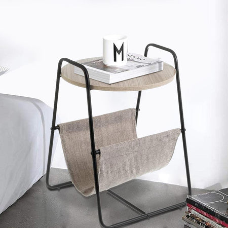 Tavolino Caffe Divano Rotondo con Portariviste Design Moderno Industriale Nero