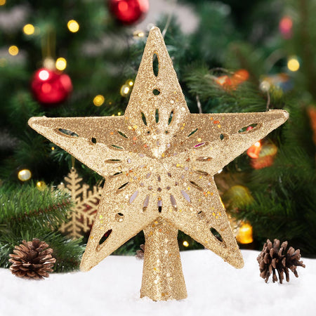 Puntale Proiettore LED per Albero di Natale Forma Stella Gold Gioco di Luce