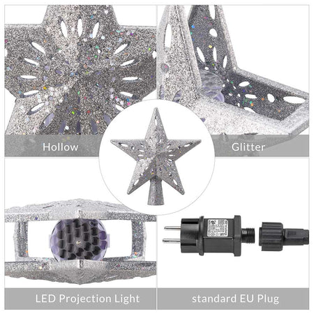 Puntale Proiettore LED per Albero di Natale Forma Stella Silver Gioco di Luce