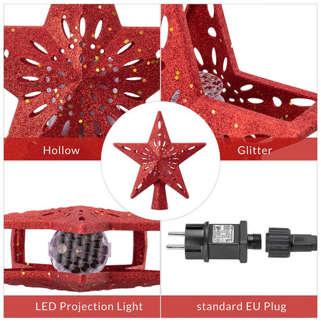 Puntale Proiettore LED per Albero di Natale Forma Stella Rosso Gioco di Luce